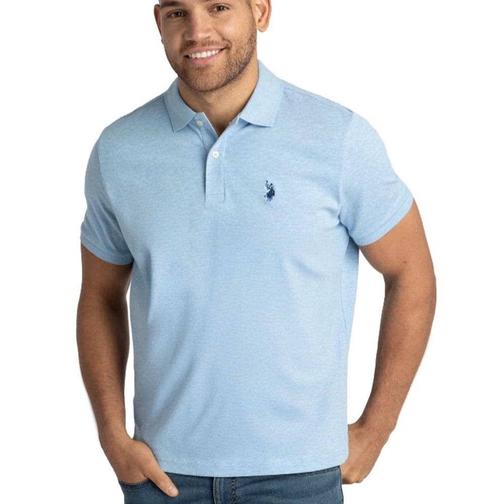 US POLO ASSN. Mens Polo Shirt Size XL Blue Side Slits Logo Cotton Polyester New